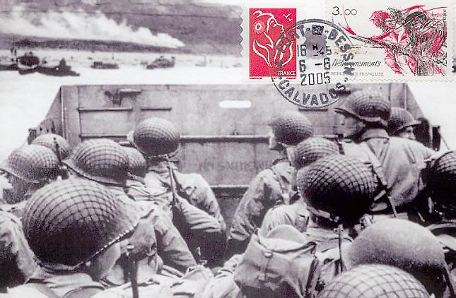 54 - Les oprations terrestres : Les premires vagues d'assaut arrivent en vue des plages,  l'abri derrire le blindage des barges 1